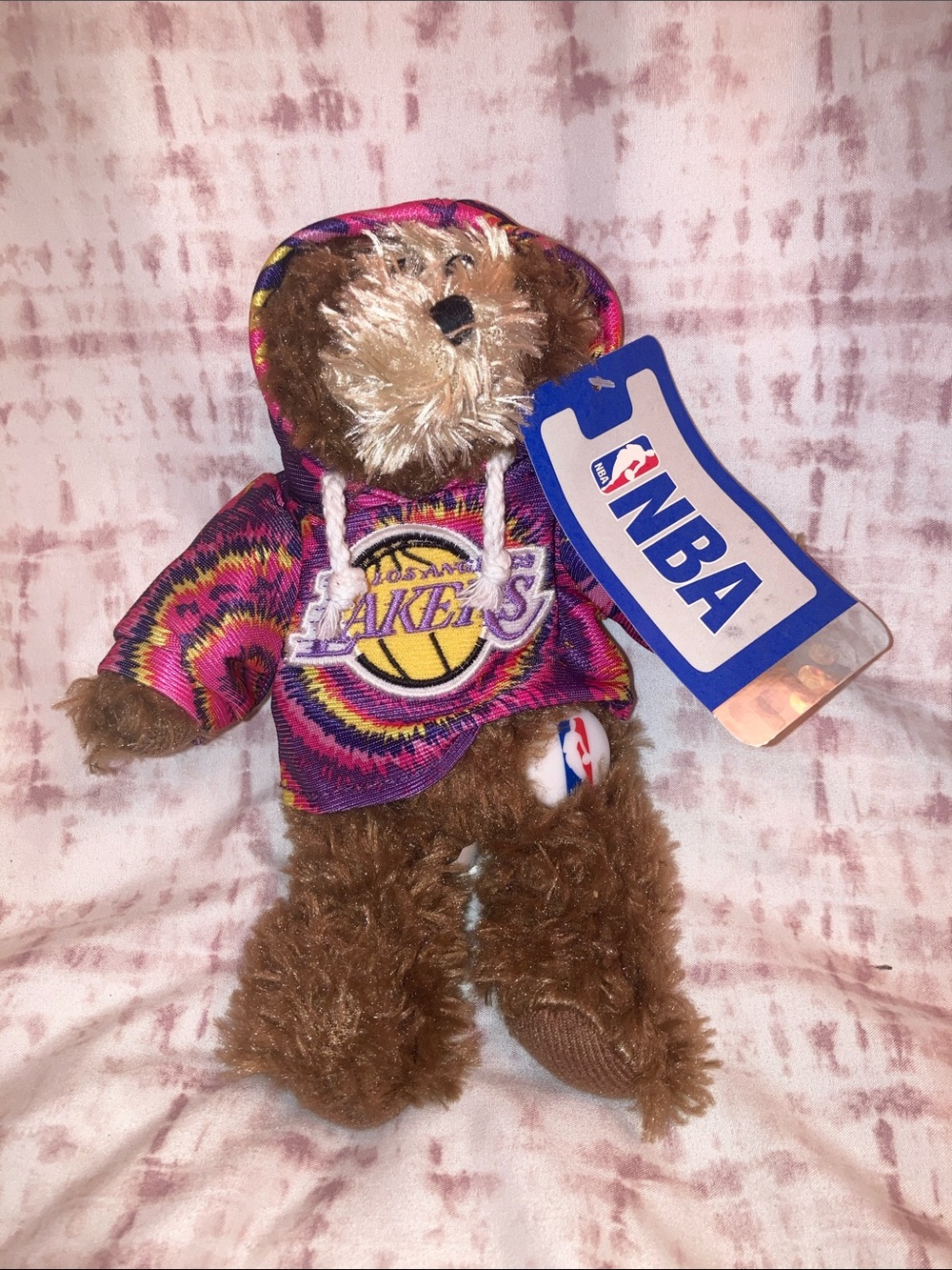 Los Angeles Lakers Teddy Bear Plush 2010 NBA Tie Dye Hoodie Shaggy Brown Stuffed